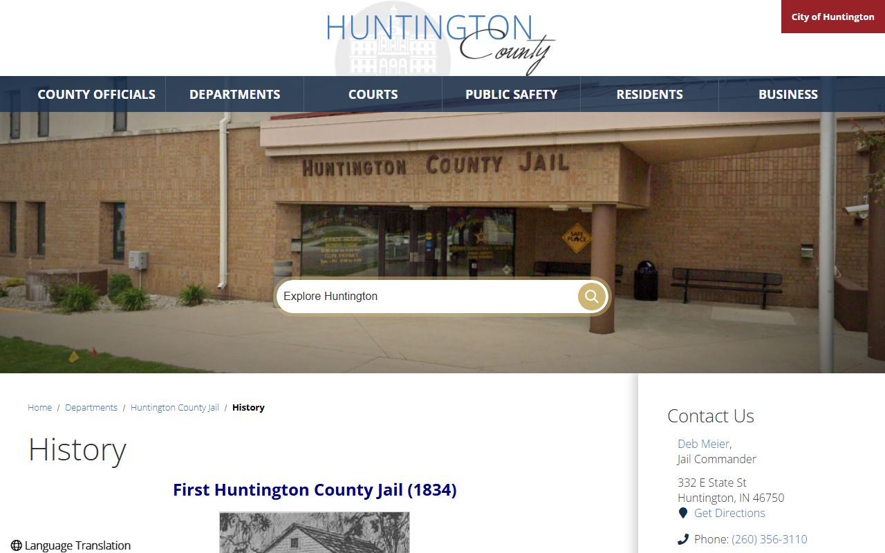 Huntington County Jail history and facility record page