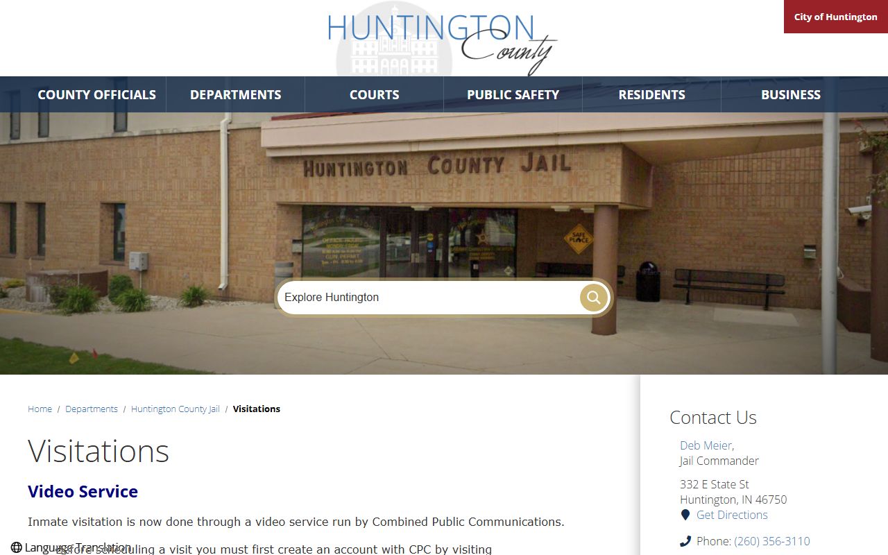 Huntington County Jail visitation schedule and video visit rules